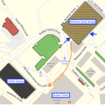A visual map of the location of Matthews Street Parking Garage